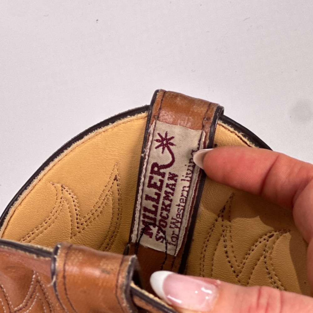 Miller Stockman Brown Leather Western Cowboy Boots Mens 8.5 - Picture 8 of 12